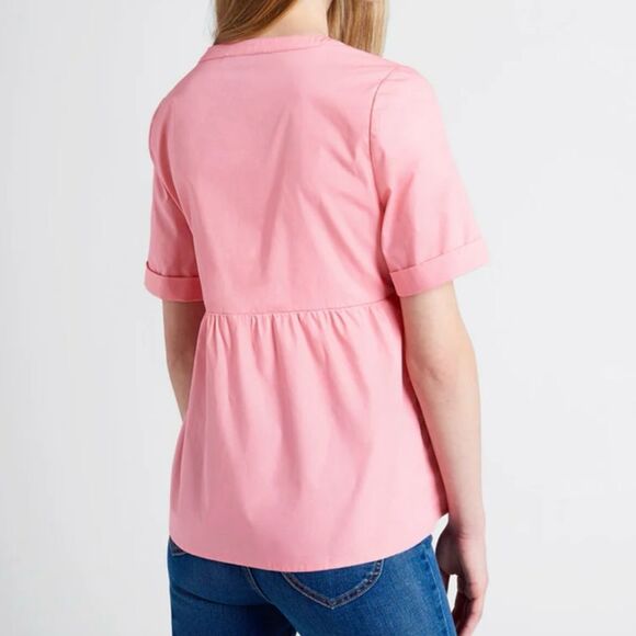 Modcloth Never Better Y-Neck Cotton Top Pink Peplum Blouse M NWT - Picture 3 of 11